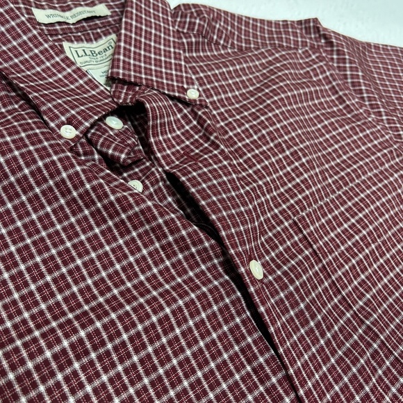 NWOT LL Bean Mens Red Plaid Button Down Short Sleeve Shirt - S Wrinkle Resistant - Picture 7 of 10